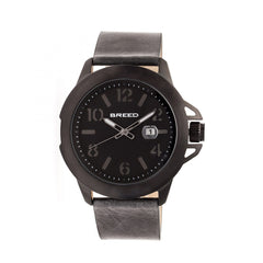 Breed Bryant Leather-Band Watch w/Date - Black/Grey