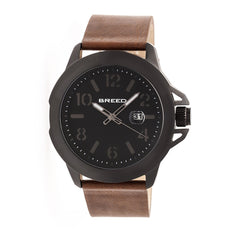 Breed Bryant Leather-Band Watch w/Date - Black/Brown