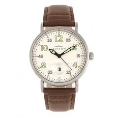 Elevon Von Braun Leather-Band Watch w/Date Display  - Silver/Brown