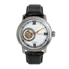 Heritor Automatic Maxim Semi-Skeleton Leather-Band Watch - Silver