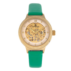 Empress Alice Automatic MOP Skeleton Dial Leather-Band Watch - Green