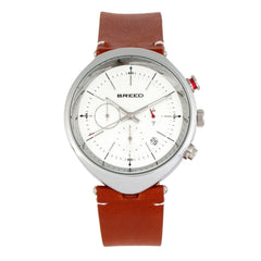 Breed Tempest Chronograph Leather-Band Watch w/Date - Brown/White