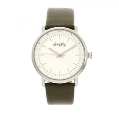 Simplify The 6200 Leather-Strap Watch - White/Olive