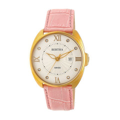 Bertha Amelia Leather-Band Watch w/Date - Light Pink