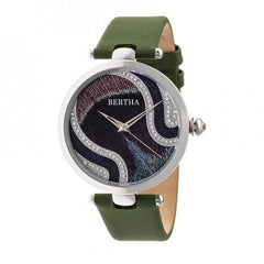 Bertha Trisha Leather-Band Watch w/Swarovski Crystals - Olive