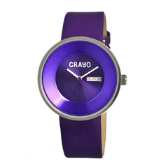 Crayo Button Leather-Band Unisex Watch w/ Day/Date - Purple