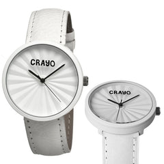 Crayo Pleats Leather-Band Unisex Watch - White