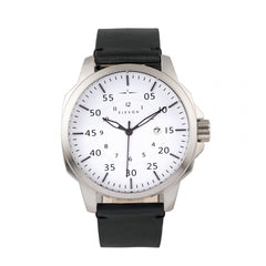 Elevon Hughes Leather-Band Watch w/ Date - Silver/White/Black