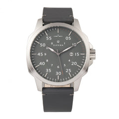 Elevon Hughes Leather-Band Watch w/ Date - Silver/Grey