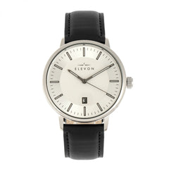 Elevon Vin Leather-Band Watch w/Date Display - Silver