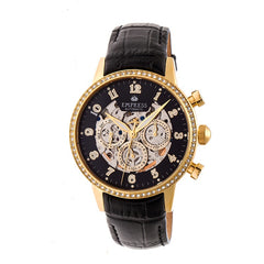 Empress Beatrice Automatic Skeleton Dial Leather-Band Watch w/Day/Date - Gold/Black