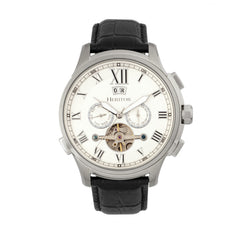 Heritor Automatic Hudson Semi-Skeleton Leather-Band Watch w/Day/Date - Black/White