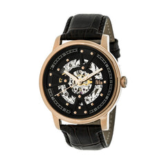 Reign Belfour Automatic Skeleton Leather-Band Watch - Rose Gold/Black