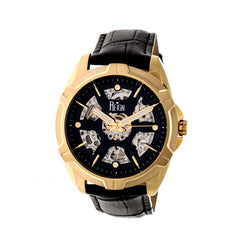 Reign Carlisle Automatic Skeleton Leather-Band Watch - Gold/Black