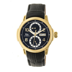 Reign Cascade Automatic Leather-Band Watch w/Day/Date - Gold/Black