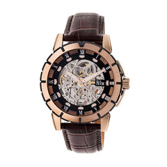 Reign Philippe Automatic Skeleton Leather-Band Watch - Rose Gold/Black
