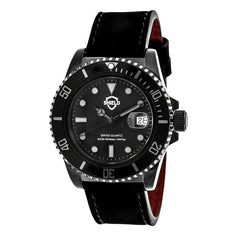 Shield Cousteau Leather-Band Pro-Diver Swiss Watch w/Date - Black