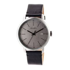 Simplify The 2500 Leather-Band Men's Watch w/ Date - Silver