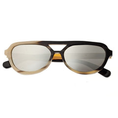 Bertha Brittany Buffalo-Horn Polarized Sunglasses - Black-Tan/Silver BRSBR005M