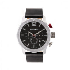 Breed Manuel Chronograph Leather-Band Watch w/Date - Silver/Black