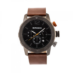 Breed Manuel Chronograph Leather-Band Watch w/Date - Gunmetal/Brown