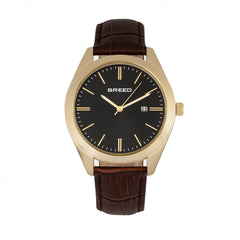 Breed Louis Leather-Band Watch w/Date - Brown/Black