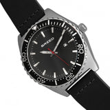 Breed Ranger Leather-Band Watch w/Date - Silver/Black BRD8002
