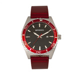 Breed Ranger Leather-Band Watch w/Date - Silver/Red BRD8004