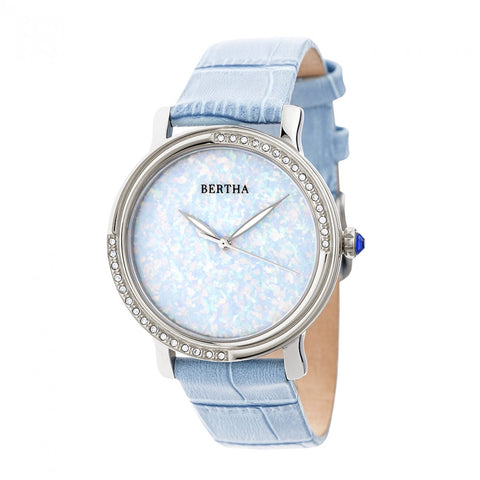 Bertha Courtney Opal Dial Leather-Band Watch - Powder Blue BTHBR7902