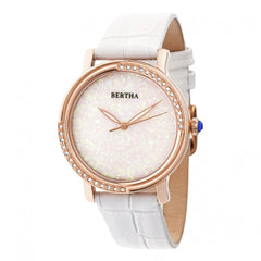 Bertha Courtney Opal Dial Leather-Band Watch - White BTHBR7904