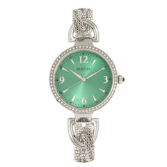 Bertha Sarah Chain-Link Watch w/Hanging Charm - Silver/Emerald BTHBR8902