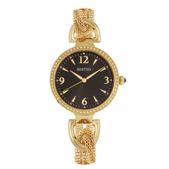 Bertha Sarah Chain-Link Watch w/Hanging Charm - Gold/Black BTHBR8903