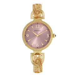 Bertha Sarah Chain-Link Watch w/Hanging Charm - Gold/Mauve BTHBR8904