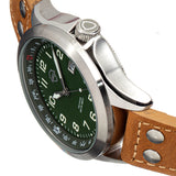 Shield Palau Leather-Band Men's Diver Watch w/Date - Silver/Green SLDSH104-4