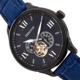 Heritor Automatic Harding Semi-Skeleton Leather-Band Watch - Black/Blue HERHR9005