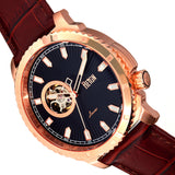 Reign Bauer Automatic Semi-Skeleton Leather-Band Watch - Rose Gold/Black REIRN6006