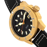 Shield Shaw Leather-Band Men's Diver Watch w/Date - Gold/Black SLDSH106-4