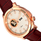 Reign Bauer Automatic Semi-Skeleton Leather-Band Watch - Rose Gold/White REIRN6005