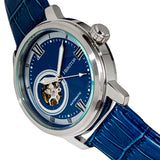 Heritor Automatic Maxim Semi-Skeleton Leather-Band Watch - Silver/Blue HERHR8603