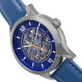 Heritor Automatic Jonas Leather-Band Skeleton Watch - Silver/Blue - HERHR9503 HERHR9503