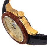 Heritor Automatic Everest Wooden Bezel Leather Band Watch /Date  - Gold/Cream - HERHS1602 HERHS1602