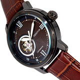 Heritor Automatic Maxim Semi-Skeleton Leather-Band Watch - Black/Brown HERHR8605