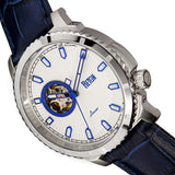 Reign Bauer Automatic Semi-Skeleton Leather-Band Watch - Silver/Blue REIRN6003