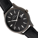 Elevon Concorde Leather-Band Watch w/Date - Black  ELE115-4