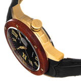 Heritor Automatic Everest Wooden Bezel Leather Band Watch /Date  - Gold/Black - HERHS1603 HERHS1603