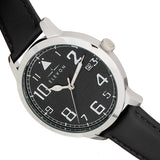 Elevon Sabre Leather-Band Watch w/Date - Silver/Black/Black ELE121-2