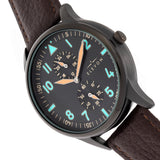 Elevon Turbine Leather-Band Watch - Black/Dark Brown ELE116-5