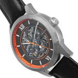 Heritor Automatic Jonas Leather-Band Skeleton Watch - Silver/Orange - HERHR9502 HERHR9502