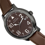 Elevon Sabre Leather-Band Watch w/Date - Gunmetal/Goldenrod/Brown ELE121-6