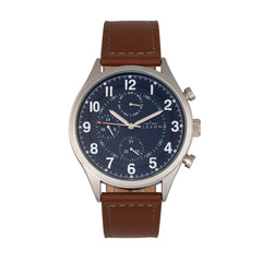 Elevon Lindbergh Leather-Band Watch w/Day/Date -Brown/Navy ELE102-3